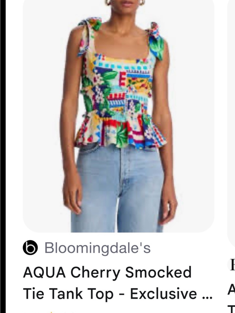Aqua Multicolor Floral & Geometric Tie-Shoulder Peplum Tank